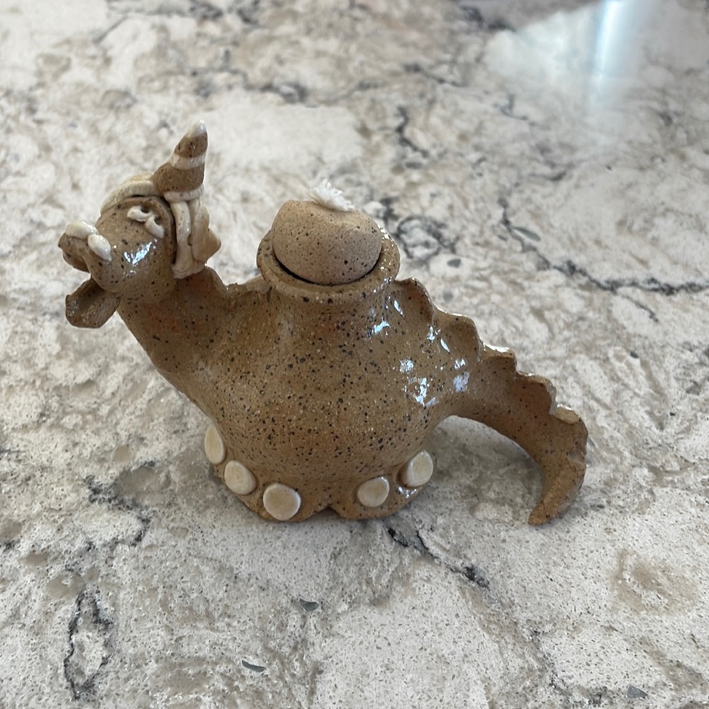 Vintage Oil Burner Clay Dragon. New
